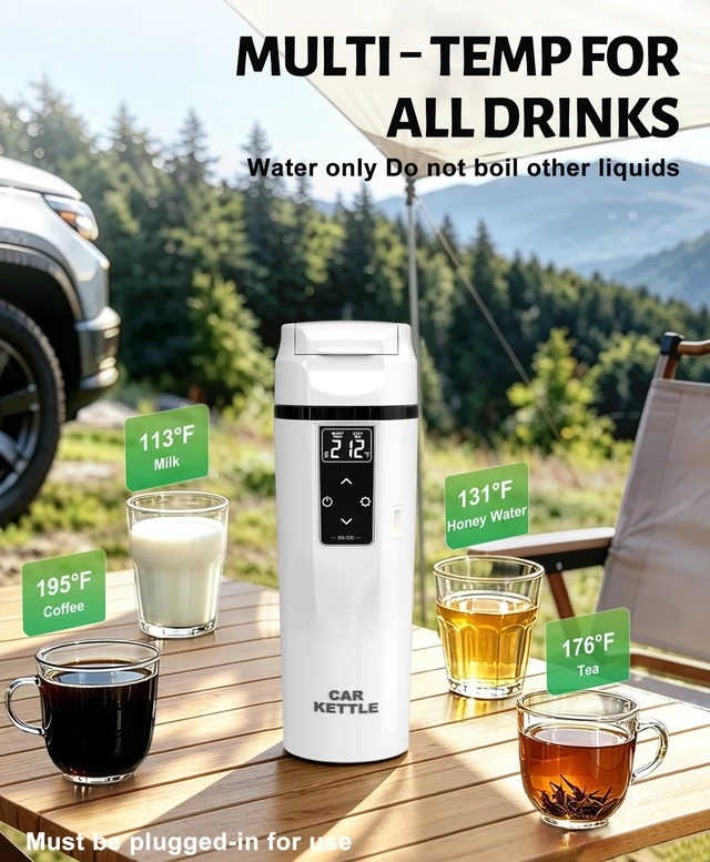 Alt view image 3 of 7 - FVPE Car Electric Kettle with Boil & Keep Warm for Commute/Travel,450ML | 12V/24V Water Boiler for Car/Truck,304 Stainless Steel 12V Kettle,Adjustable Temp,Boil-Dry Protection,Storage Bag & Filter