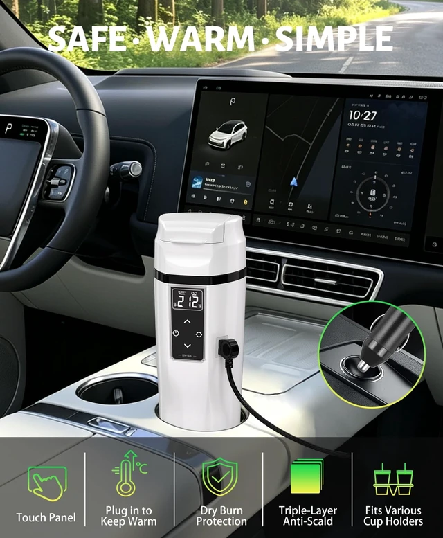 Alt view image 4 of 7 - FVPE Car Electric Kettle with Boil & Keep Warm for Commute/Travel,450ML | 12V/24V Water Boiler for Car/Truck,304 Stainless Steel 12V Kettle,Adjustable Temp,Boil-Dry Protection,Storage Bag & Filter