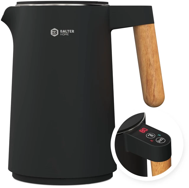 Main image of BALTER Electric Kettle with Temperature control, 113 °F 212 °F, Tea pot, Stainless steel, double wall water kettle, BPA-free, 1.5 L, Black