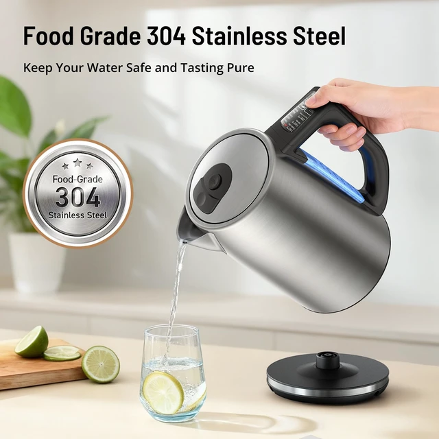 Alt view image 2 of 7 - Electric Kettle, Temperature Control Stainless Steel Electric Tea Kettle | 1.7L Electric Kettle with 6 Presets 1500W Fast Boiling Hot Water Kettle Electric Keep Warm Auto Shut Off Boil Dry Protection