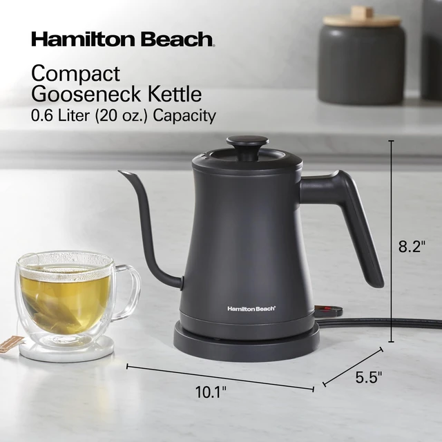 Alt view image 3 of 7 - Compact Gooseneck Kettle | Boiling Water, Pour Over Coffee, Tea | 1200 Watts | Auto Shutoff | Stainless Steel BPA-Free Interior | Black