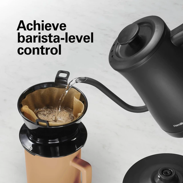 Alt view image 2 of 7 - Compact Gooseneck Kettle | Boiling Water, Pour Over Coffee, Tea | 1200 Watts | Auto Shutoff | Stainless Steel BPA-Free Interior | Black