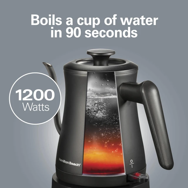 Alt view image 4 of 7 - Compact Gooseneck Kettle | Boiling Water, Pour Over Coffee, Tea | 1200 Watts | Auto Shutoff | Stainless Steel BPA-Free Interior | Black