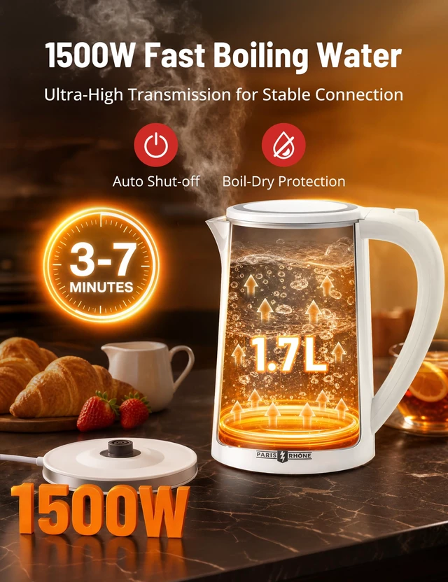 Alt view image 3 of 7 - Electric Kettle Temperature Control, 1.7L Extra Large Electric Tea Kettle | 4H Keep Warm Hot Water Kettle with 6 Presets, LED Screen Electric Kettles for Family Meal Party Office Break Room
