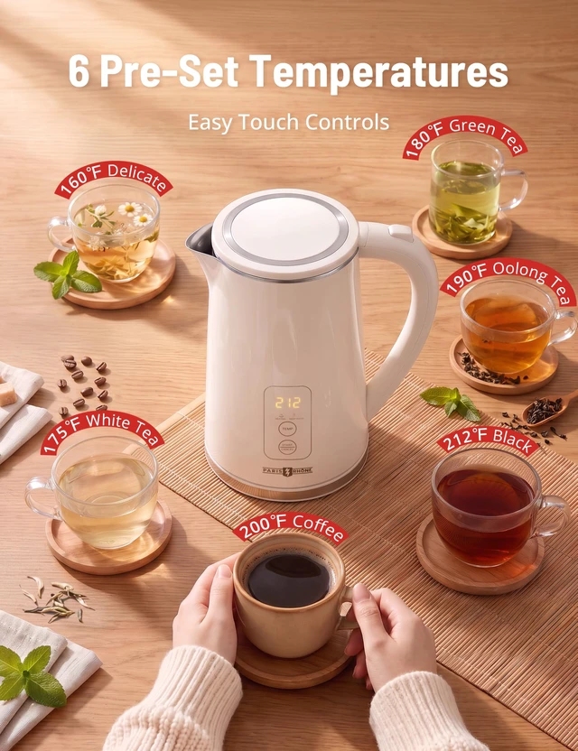 Alt view image 6 of 7 - Electric Kettle Temperature Control, 1.7L Extra Large Electric Tea Kettle | 4H Keep Warm Hot Water Kettle with 6 Presets, LED Screen Electric Kettles for Family Meal Party Office Break Room