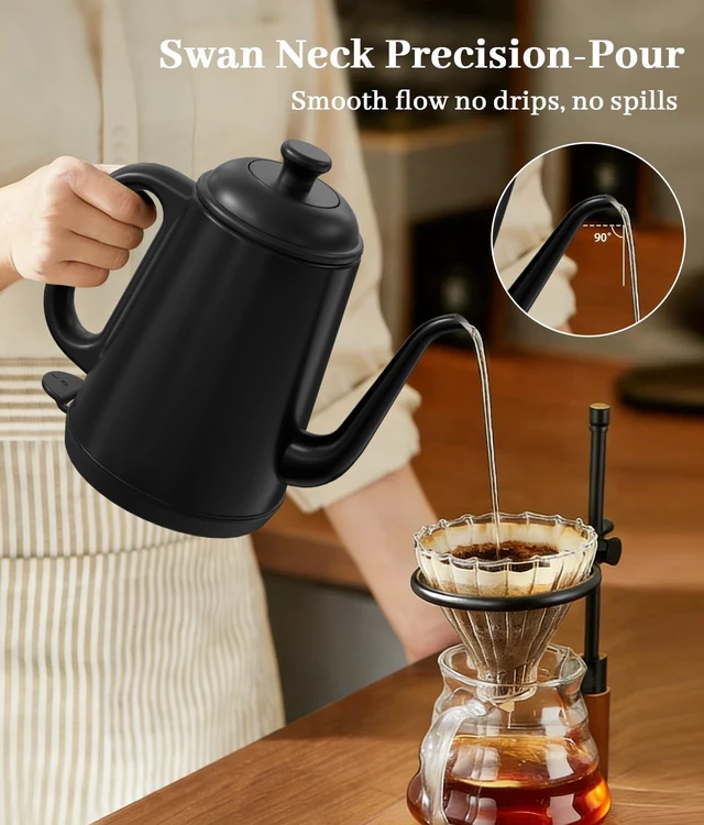 Alt view image 3 of 7 - YTLAD Gooseneck Electric Kettle 1L, 1000W, Pour-Over Coffee & Tea | Precise Flow Spout, 304 Stainless Steel, BPA-Free, Fast Boiling, Auto Shut-Off & Boil-Dry Protection, Retro Design (Black)