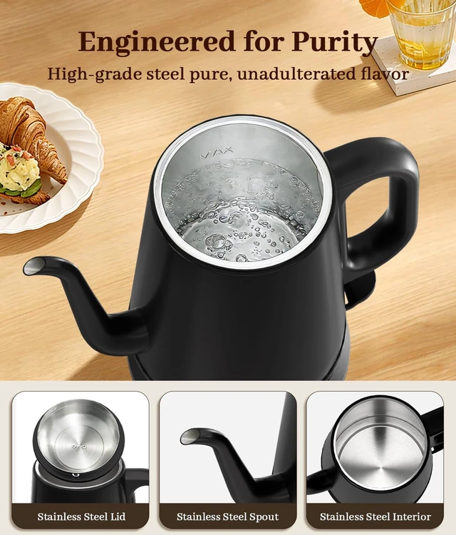 Alt view image 5 of 7 - YTLAD Gooseneck Electric Kettle 1L, 1000W, Pour-Over Coffee & Tea | Precise Flow Spout, 304 Stainless Steel, BPA-Free, Fast Boiling, Auto Shut-Off & Boil-Dry Protection, Retro Design (Black)