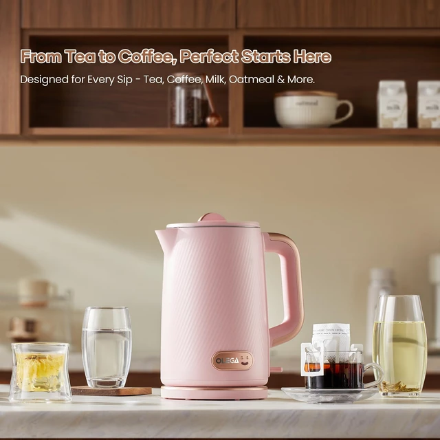 Alt view image 2 of 7 - OLEGA Electric Tea Kettle: 1200W Fast Boil Electric Water Kettles 1.5L | Stainless Steel Kettle; Large Electric Water Kettle; Plastic Free Teapot; Auto Shut-Off Water Boiler; Fast Boil Kettles