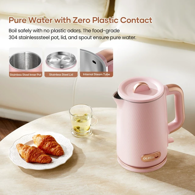 Alt view image 3 of 7 - OLEGA Electric Tea Kettle: 1200W Fast Boil Electric Water Kettles 1.5L | Stainless Steel Kettle; Large Electric Water Kettle; Plastic Free Teapot; Auto Shut-Off Water Boiler; Fast Boil Kettles