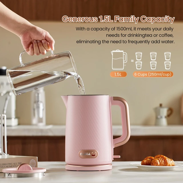 Alt view image 6 of 7 - OLEGA Electric Tea Kettle: 1200W Fast Boil Electric Water Kettles 1.5L | Stainless Steel Kettle; Large Electric Water Kettle; Plastic Free Teapot; Auto Shut-Off Water Boiler; Fast Boil Kettles