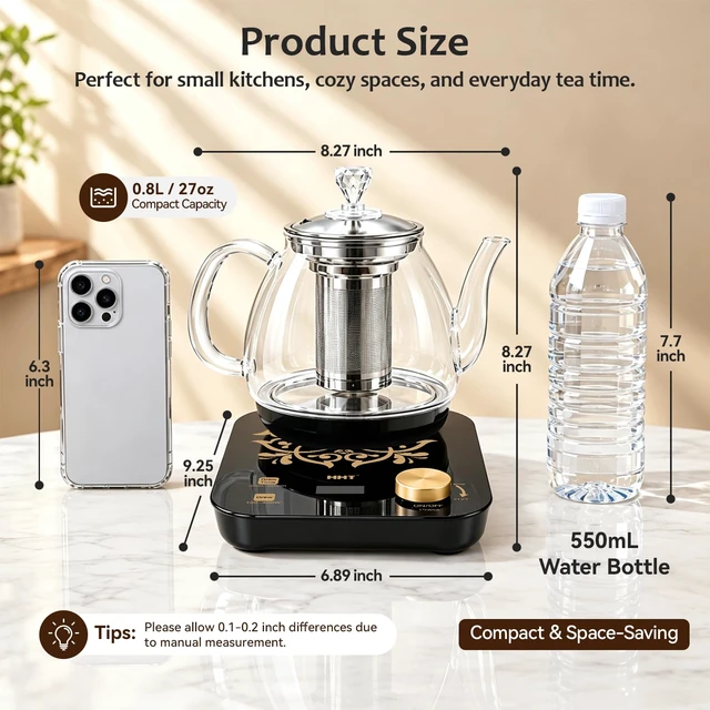 Alt view image 2 of 7 - HHT Electric Tea Maker with Infuser, ±1 Precise Temperature Control, Glass Electric Kettle for Herbal,Flowers,Fruit Tea and Loose Leaf,BPA-Free,Auto Shut-Off,Brewing Program,Keep Warm,0.8L
