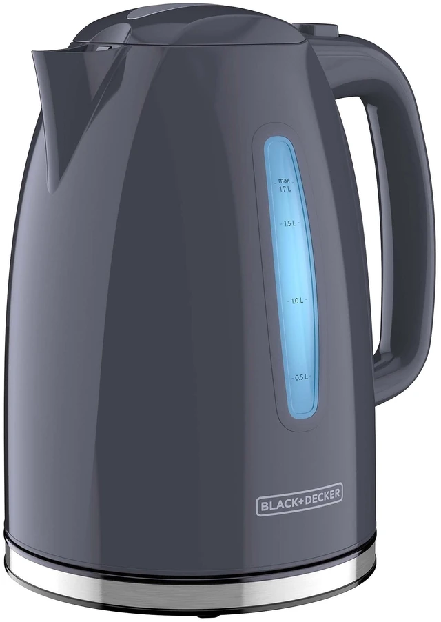 Main image of BLACK+DECKER 1.7L Cordless Electric Kettle, Gray | 1.7L cordless kettle with rapid boil, auto shutoff, water windows and 360° swivel base.