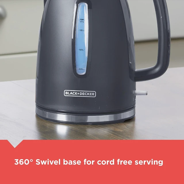 Alt view image 4 of 7 - BLACK+DECKER 1.7L Cordless Electric Kettle, Gray | 1.7L cordless kettle with rapid boil, auto shutoff, water windows and 360° swivel base.