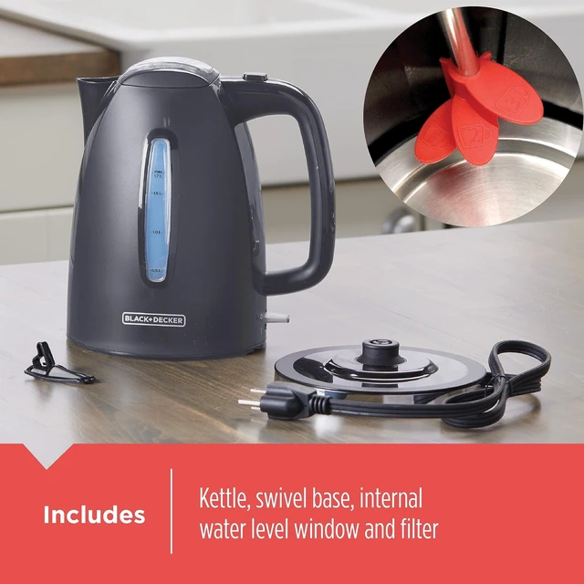 Alt view image 5 of 7 - BLACK+DECKER 1.7L Cordless Electric Kettle, Gray | 1.7L cordless kettle with rapid boil, auto shutoff, water windows and 360° swivel base.