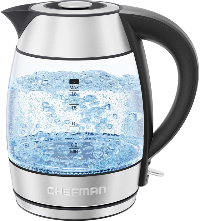 Main image of Chefman Electric Kettle 1500W, 1.8L Hot Water Boiler, Removable Lid for Easy Cleaning, LED Indicators, Auto Shutoff & Boil-Dry Protection, Borosilicate Glass Electric Tea Kettle Stainless Steel