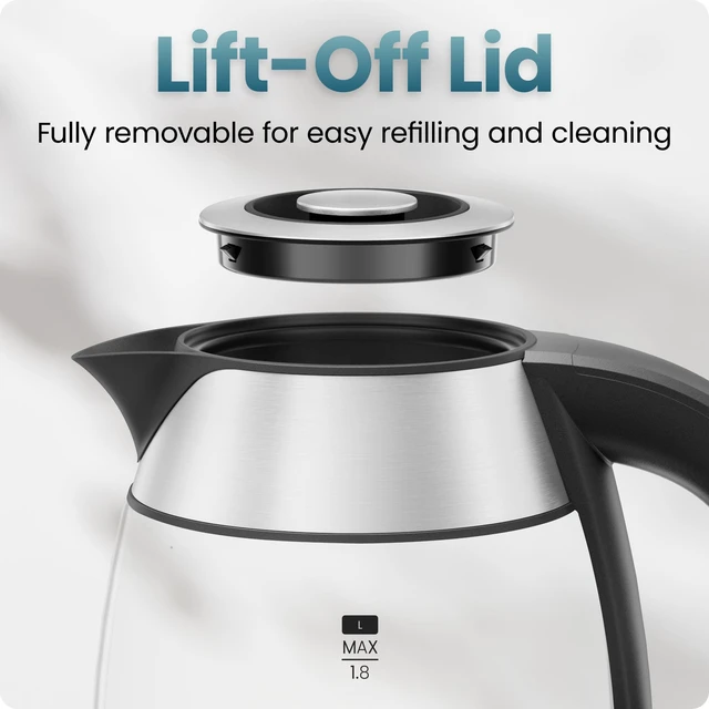 Alt view image 4 of 7 - Chefman Electric Kettle 1500W, 1.8L Hot Water Boiler, Removable Lid for Easy Cleaning, LED Indicators, Auto Shutoff & Boil-Dry Protection, Borosilicate Glass Electric Tea Kettle Stainless Steel