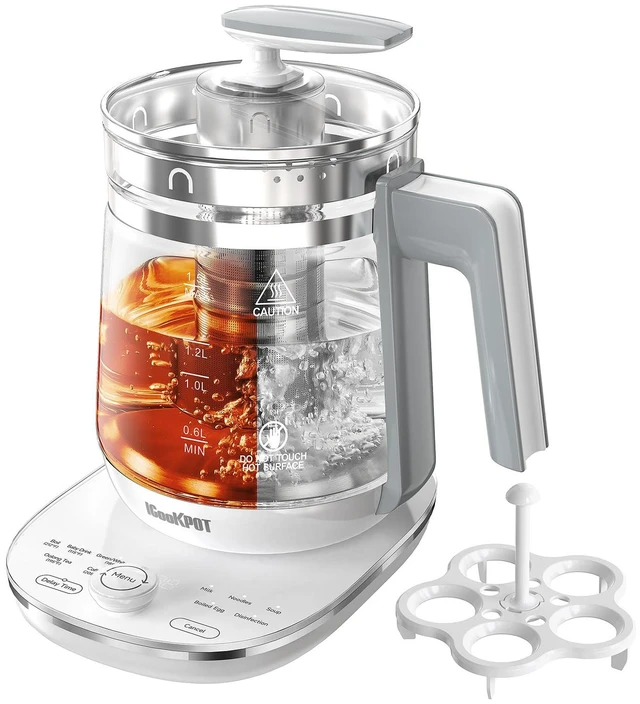 Main image of ICOOKPOT Hot Electric Kettle with Tea Infuser and Temperature Control, 1.5L Stainless Steel Tea Maker & 1200W Rapid Boiling, Programmable Control for Coffee and More, White