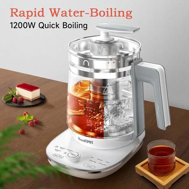 Alt view image 2 of 7 - ICOOKPOT Hot Electric Kettle with Tea Infuser and Temperature Control, 1.5L Stainless Steel Tea Maker & 1200W Rapid Boiling, Programmable Control for Coffee and More, White
