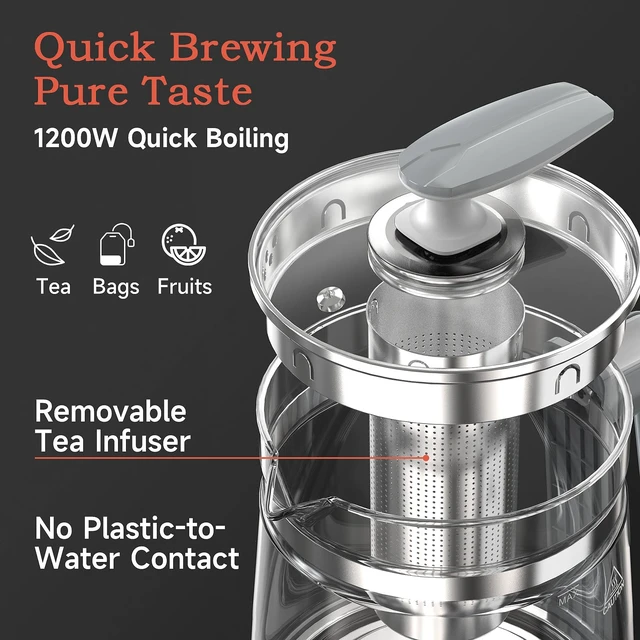 Alt view image 3 of 7 - ICOOKPOT Hot Electric Kettle with Tea Infuser and Temperature Control, 1.5L Stainless Steel Tea Maker & 1200W Rapid Boiling, Programmable Control for Coffee and More, White