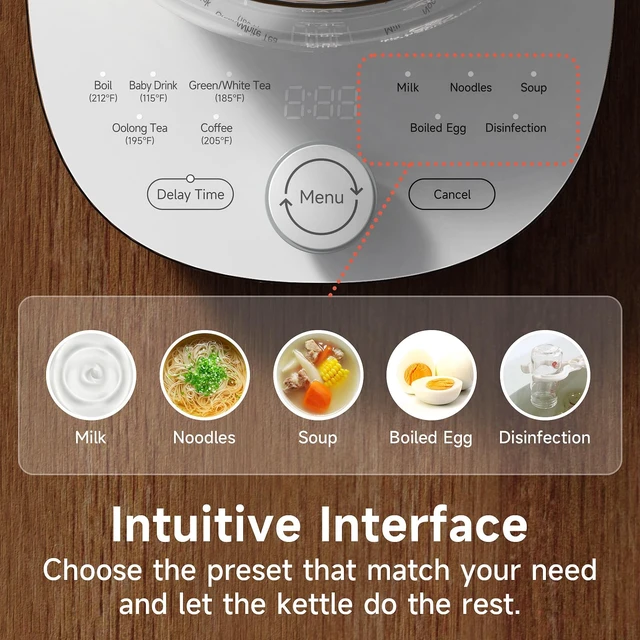 Alt view image 5 of 7 - ICOOKPOT Hot Electric Kettle with Tea Infuser and Temperature Control, 1.5L Stainless Steel Tea Maker & 1200W Rapid Boiling, Programmable Control for Coffee and More, White