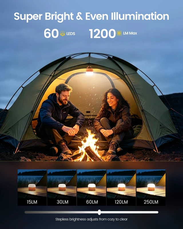Alt view image 2 of 6 - Glocusent 400H Camping Lantern, 5000mAh Rechargeable Lantern, Solar Pocket | Led Camping Lantern with 5 Brightness 3 Modes, IPX5 Waterproof, Pocket Lanterns for Power Outages, Emergency Light, Camping