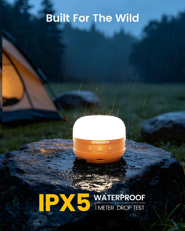 Alt view image 6 of 6 - Glocusent 400H Camping Lantern, 5000mAh Rechargeable Lantern, Solar Pocket | Led Camping Lantern with 5 Brightness 3 Modes, IPX5 Waterproof, Pocket Lanterns for Power Outages, Emergency Light, Camping