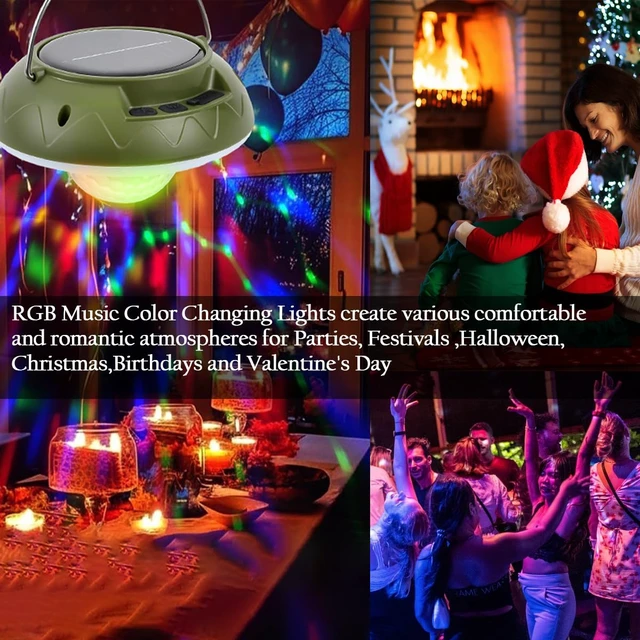 Alt view image 3 of 7 - 2 Pack Solar Camping Lights Lantern DJ Disco Ball Tent Music Sync Strobe | Halloween Christmas Decor Festivals Gifts USB Rechargeable RGB Color Changing Hanging Lamp for Outdoor Party Birthday