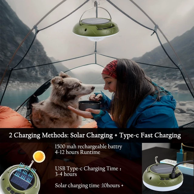 Alt view image 5 of 7 - 2 Pack Solar Camping Lights Lantern DJ Disco Ball Tent Music Sync Strobe | Halloween Christmas Decor Festivals Gifts USB Rechargeable RGB Color Changing Hanging Lamp for Outdoor Party Birthday