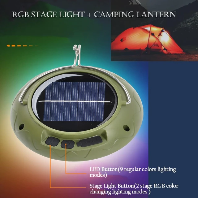 Alt view image 2 of 7 - 2 Pack Solar Camping Lights Lantern DJ Disco Ball Tent Music Sync Strobe | Halloween Christmas Decor Festivals Gifts USB Rechargeable RGB Color Changing Hanging Lamp for Outdoor Party Birthday