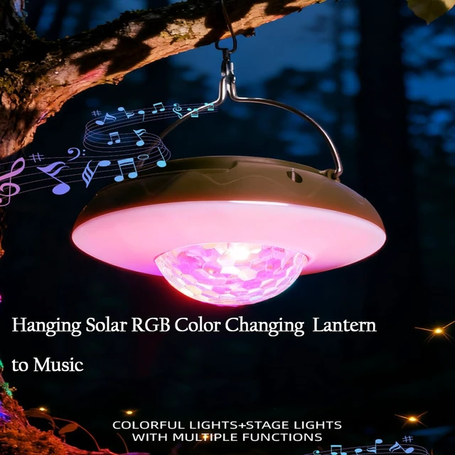 Alt view image 7 of 7 - 2 Pack Solar Camping Lights Lantern DJ Disco Ball Tent Music Sync Strobe | Halloween Christmas Decor Festivals Gifts USB Rechargeable RGB Color Changing Hanging Lamp for Outdoor Party Birthday