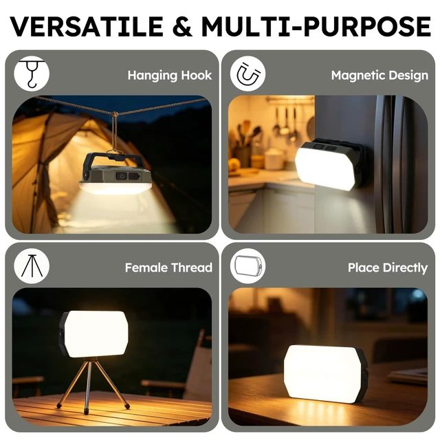 Alt view image 4 of 6 - Camping Lights 2Pack, 2000LM Rechargeable Camp Light, LED Camping Lantern | 3 Color Temps, Dimmable, Magnetic Waterproof Camping Essentials for Hurricane, Emergency Power Outages, Work Light