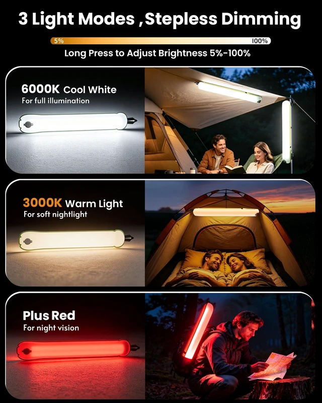 Alt view image 4 of 7 - 24" Inflatable Solar Camping Lantern IP66 TPU Emergency Hiking Light(Green) | 4000mAh Battery | Magnetic Hanging LED Tube | USB-C Rechargeable & Phone Charger for Outages, Backpacking & Survival Kits