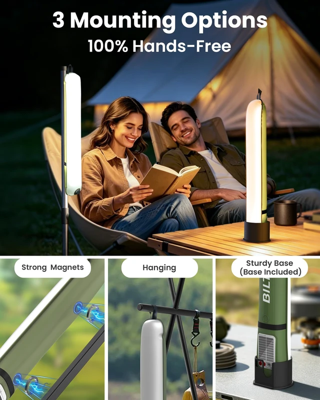 Alt view image 5 of 7 - 24" Inflatable Solar Camping Lantern IP66 TPU Emergency Hiking Light(Green) | 4000mAh Battery | Magnetic Hanging LED Tube | USB-C Rechargeable & Phone Charger for Outages, Backpacking & Survival Kits