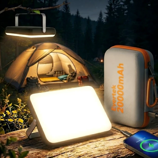 Alt view image 2 of 7 - Eventek 20000mAh Rechargeable LED Work Light & Camping Tent Light | Portable Power Bank (Up to 144H), 90° Rotatable Stand Emergency Floodlight for Car Camping, Home Power Outage, Hurricane Storm