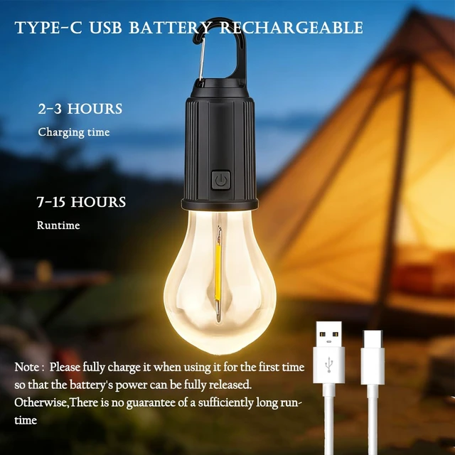Alt view image 3 of 7 - 5 Pack Camping Lights with Remote Control Timer Function Tent Lamp Hanging Outdoor Camp Rechargeable Bulb Portable Lantern with Clip Hook 3 Lighting Modes for Hiking Backpacking Warm Light