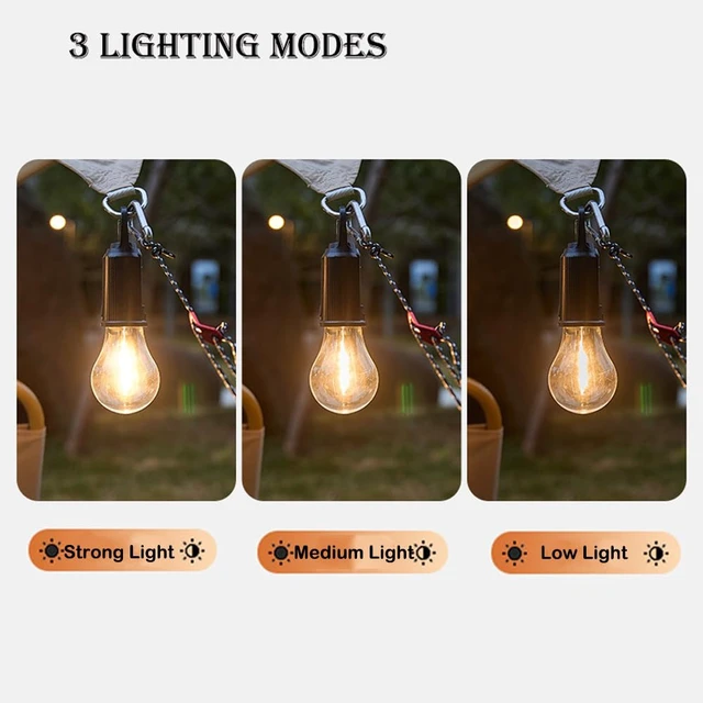 Alt view image 6 of 7 - 5 Pack Camping Lights with Remote Control Timer Function Tent Lamp Hanging Outdoor Camp Rechargeable Bulb Portable Lantern with Clip Hook 3 Lighting Modes for Hiking Backpacking Warm Light