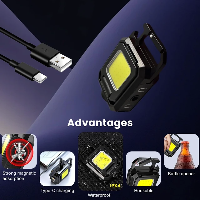 Alt view image 7 of 7 - MAKDAK 4PC Cob Keychain Work Light EDC Rechargeable Foldable Keychain Flashlight,Bottle Opener,for Camping,Car Repair,Hiking,Repairing,Power Outrage,Pet Walking,Emergency