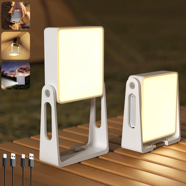 Main image of 2 Pack Camping Light Lanterns, 4000mAh Camping Lamp Rechargeable Battery Powered 2-in-1 LED Lanterns, Flashlight Lights for Camping, Hiking, Emergency Lights for Home Power Outages, White