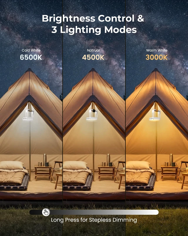 Alt view image 6 of 7 - 2 Pack Camping Light Lanterns, 4000mAh Camping Lamp Rechargeable Battery Powered 2-in-1 LED Lanterns, Flashlight Lights for Camping, Hiking, Emergency Lights for Home Power Outages, White