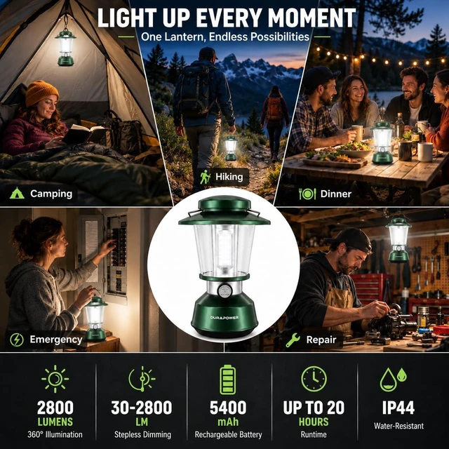 Alt view image 5 of 7 - Durapower Rechargeable Camping Lantern,2800 Lumen Super Bright LED Camping Lantern, 5400 mAh Power Bank, IP44 Waterproof, 20 Hours, Portable Lantern for Hurricane, Power Outages