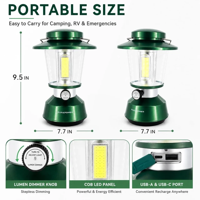 Alt view image 7 of 7 - Durapower Rechargeable Camping Lantern,2800 Lumen Super Bright LED Camping Lantern, 5400 mAh Power Bank, IP44 Waterproof, 20 Hours, Portable Lantern for Hurricane, Power Outages