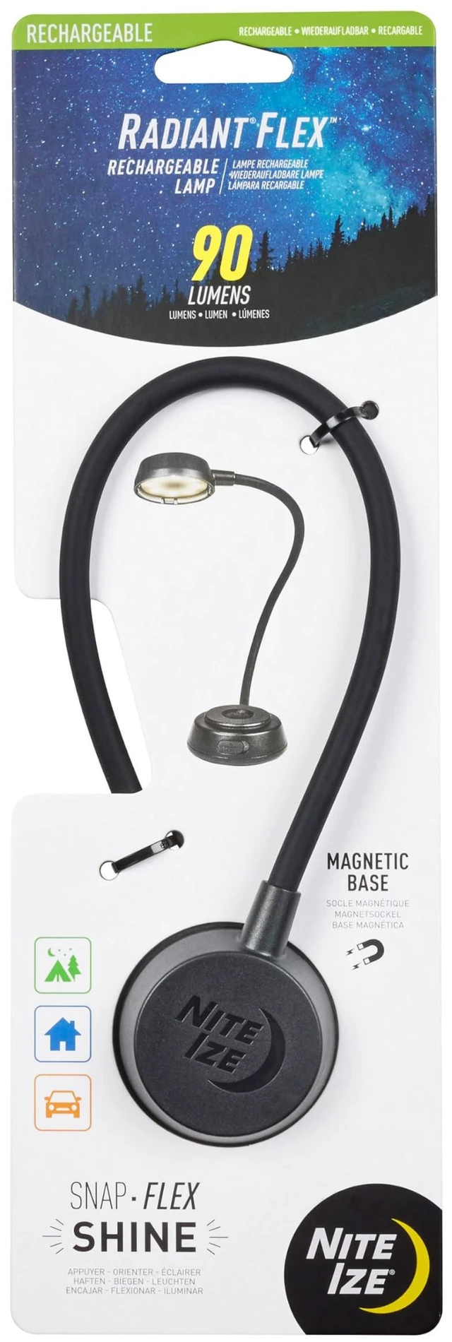Main image of Nite Ize Radiant Flex Rechargeable Lamp - Rechargeable Lamp with Bendable Gooseneck - Magnetic Base for Hands-Free Illumination - Adjustable Brightness from Cool White to Amber - USB-C Charging