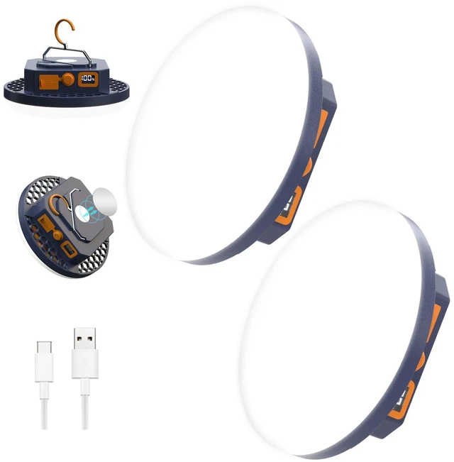 Main image of 2pcs 10000mAh Rechargeable 3000LM Tent Light Camping Light | 6500K 24Hours Long Play Time , Outdoor Night Market Light Night Fishing Light Emergency Lights for Hurricane