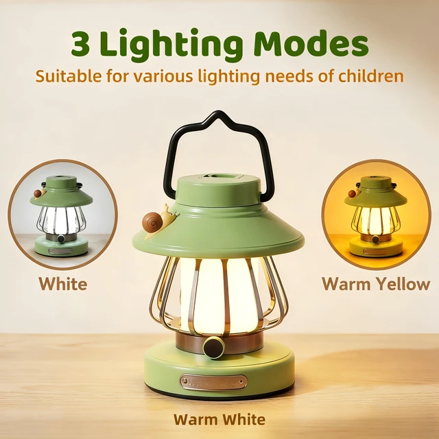 Alt view image 3 of 7 - Kids Lantern Night Light, Rechargeable, Dimmable 3-Color | Safe ABS Plastic Toddler Lamp For Bedroom, Indoor & Outdoor. USBC Rechargeable Tent Light. Great Christmas Gift For Boy Girl
