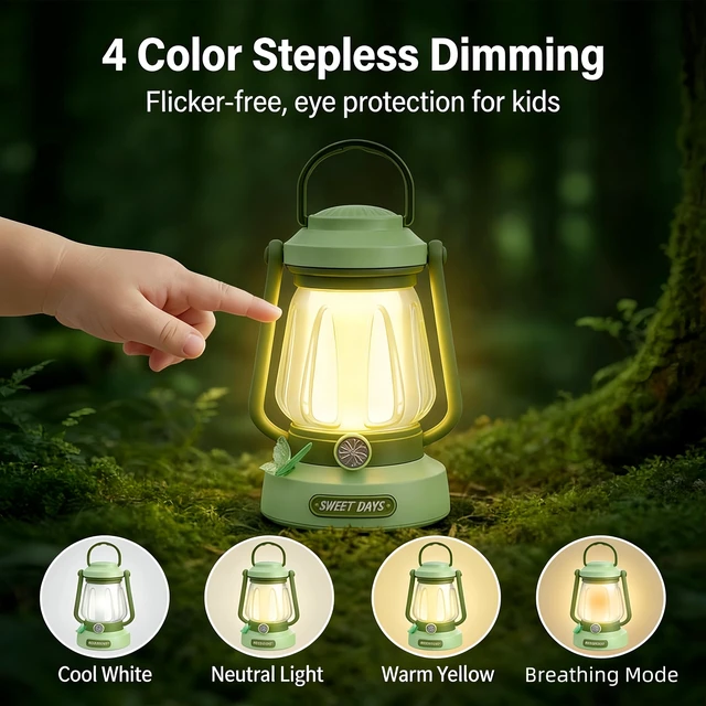 Alt view image 3 of 7 - Kids Lantern with 4 Color Dimmable & 1200mAh USB-C, Butterfly Night Lights for Bedroom, Indoor Outdoor Adventures & Emergency Use Toddler Flashlight, Power Outages Camping Essentials for Kids (Green)