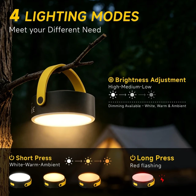 Alt view image 4 of 7 - 2Pack Solar Camping Light with Type-C, IPX4 Waterproof Portable LED Tent Lantern, 4 Light Modes & 3 Brightness Levels, 300 Lumens Rechargeable Camping Lamp for Outdoor Hiking, Emergency, Backpacking