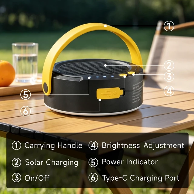 Alt view image 6 of 7 - 2Pack Solar Camping Light with Type-C, IPX4 Waterproof Portable LED Tent Lantern, 4 Light Modes & 3 Brightness Levels, 300 Lumens Rechargeable Camping Lamp for Outdoor Hiking, Emergency, Backpacking