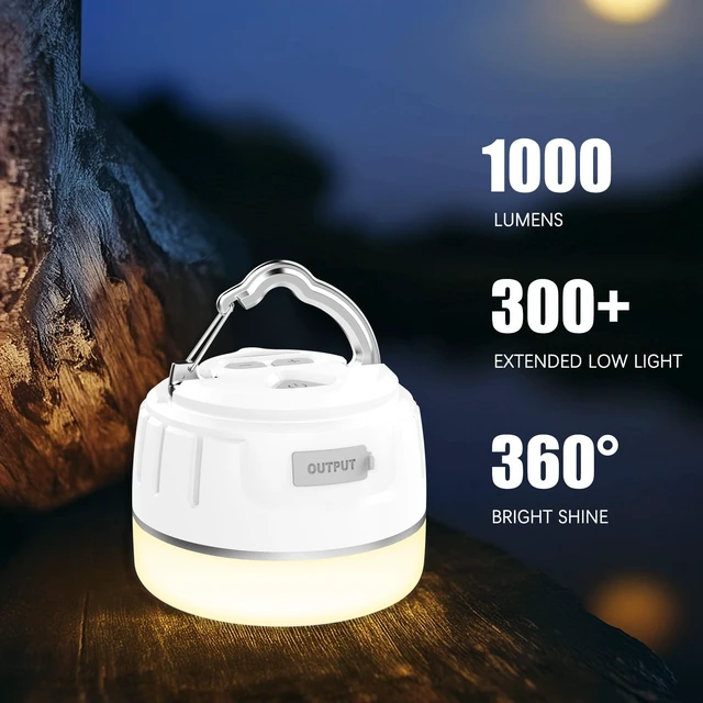Alt view image 2 of 7 - Yonktoo Rechargeable LED Camping Lantern 1000LM, 300H Runtime, 6400mAh, IPX5 Waterproof Tent Light for Camping, Hiking, Power Outages, Home, Emergency Use - Wireless Remote Edition,White