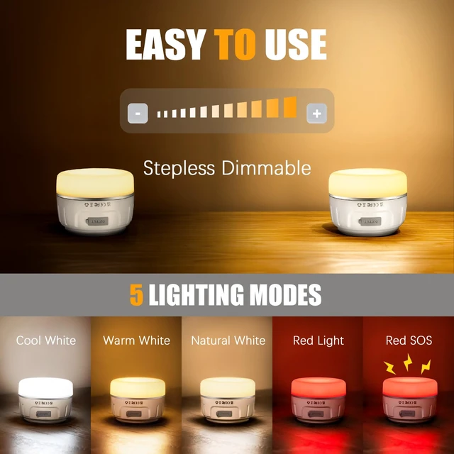 Alt view image 4 of 7 - Yonktoo Rechargeable LED Camping Lantern 1000LM, 300H Runtime, 6400mAh, IPX5 Waterproof Tent Light for Camping, Hiking, Power Outages, Home, Emergency Use - Wireless Remote Edition,White