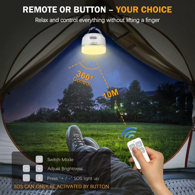 Alt view image 7 of 7 - Yonktoo Rechargeable LED Camping Lantern 1000LM, 300H Runtime, 6400mAh, IPX5 Waterproof Tent Light for Camping, Hiking, Power Outages, Home, Emergency Use - Wireless Remote Edition,White